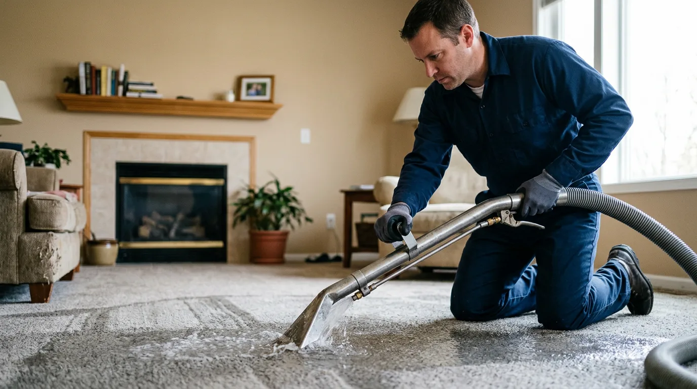 Water damage restoration technician working near Hamilton, PA